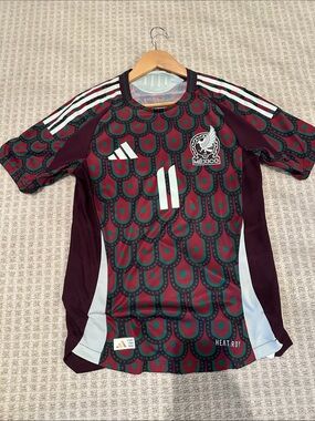 adidas Mexico Maroon Green Pattern Short Sleeve Jersey